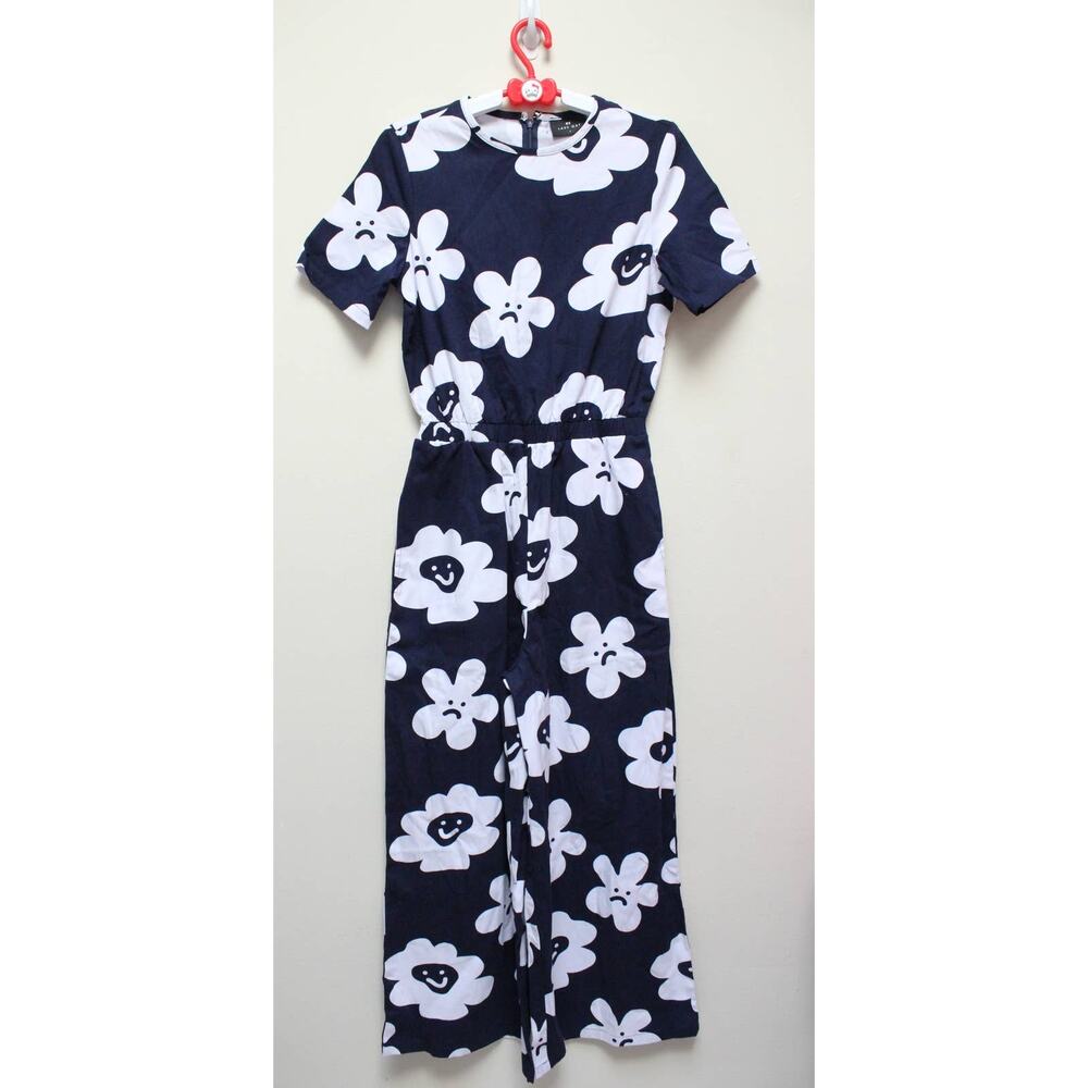 NWT Lazy Oaf Pushing Daisies Floral Smiley Sad Face Wide Leg Jumpsuit Size UK 6 - Picture 3 of 7